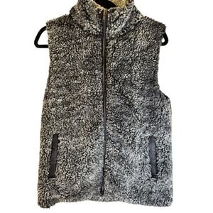 Women's Katydid Vest Black Gray Size Small Faux Fur Poly Lined‎ Zip Pockets